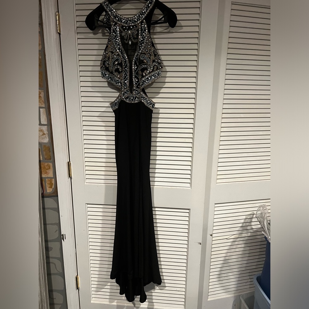 NWOT Beautiful black/baby blue sequence top long gown - Picture 1 of 5